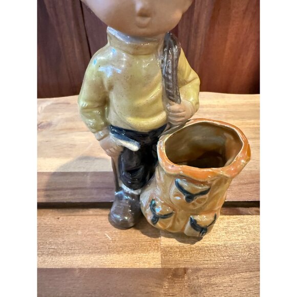 Vintage HANKYU Japan GLAZED Terracotta “GOLF CADDY BOY” Planter Kitschy Figurine - Picture 3 of 7